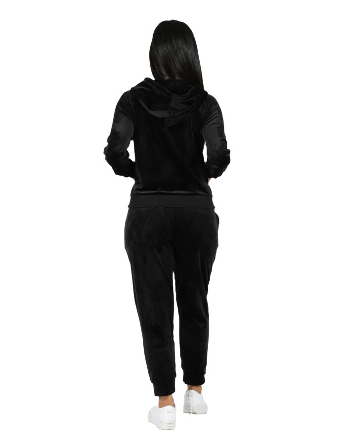 Zip Hoodie Jacket Jogger Velour Set in Black