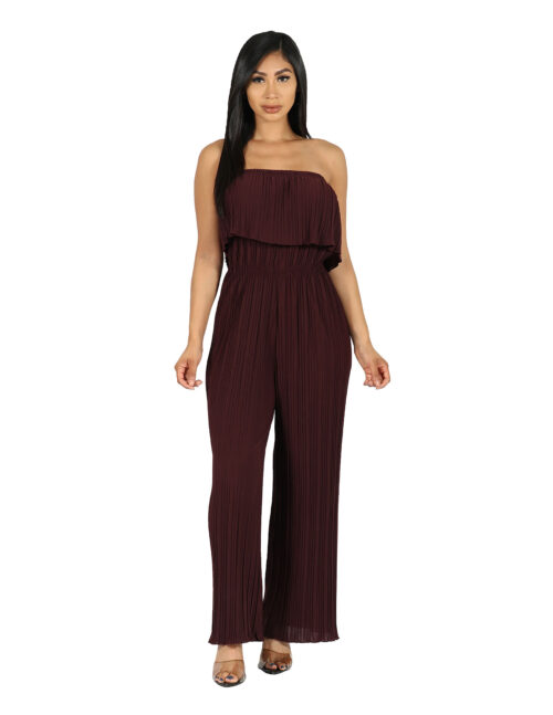 Pleated strapless flounce jump suit