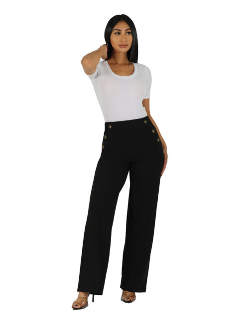 Wide Leg Pull On Sailor Button Pant